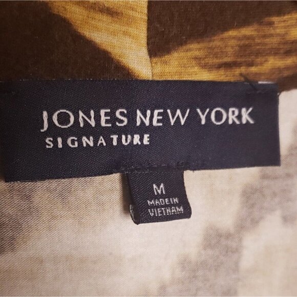 Jones New York Signature Cream Brown Faux Wrap Knit Animal Print Top Medium - Picture 4 of 6